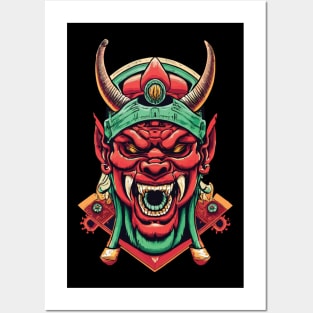 ONI JAPANESE DEMON MASK Red Demon Mask Oni Mask Posters and Art